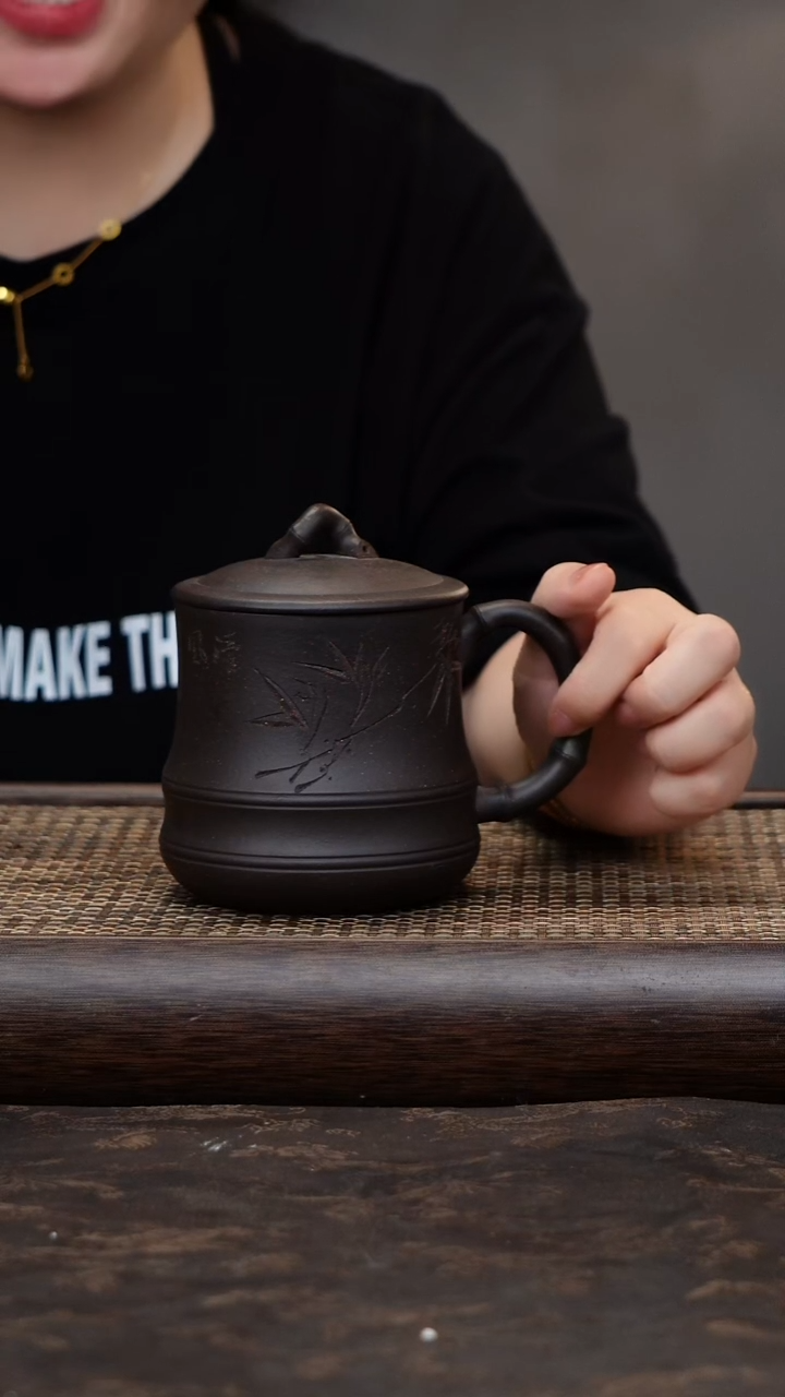 茶杯紫砂紫砂竹节黑金沙