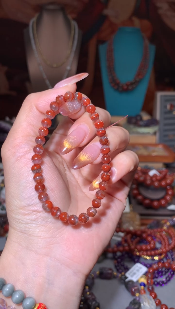 未镶嵌珠宝半成品水晶红极光手串，5mm+多样性发其一