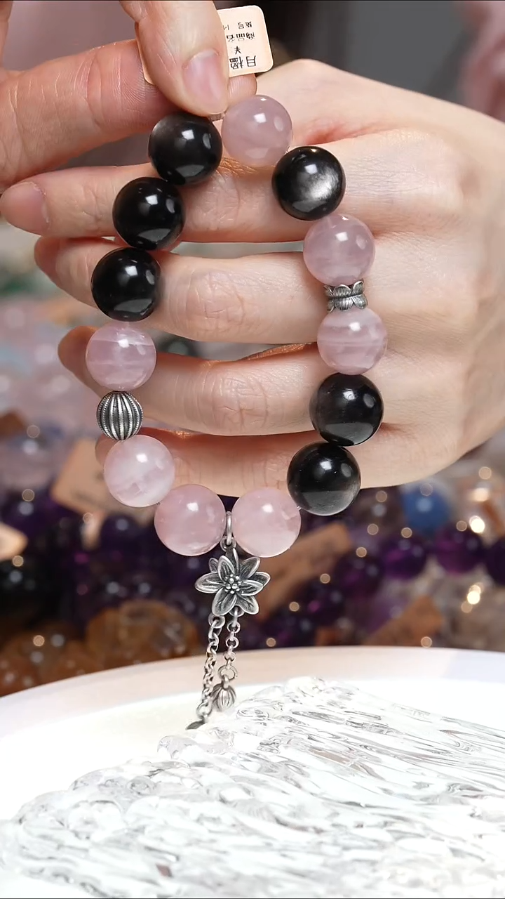 未镶嵌手串水晶黑曜石粉水晶手串·MM0025NOV022L274