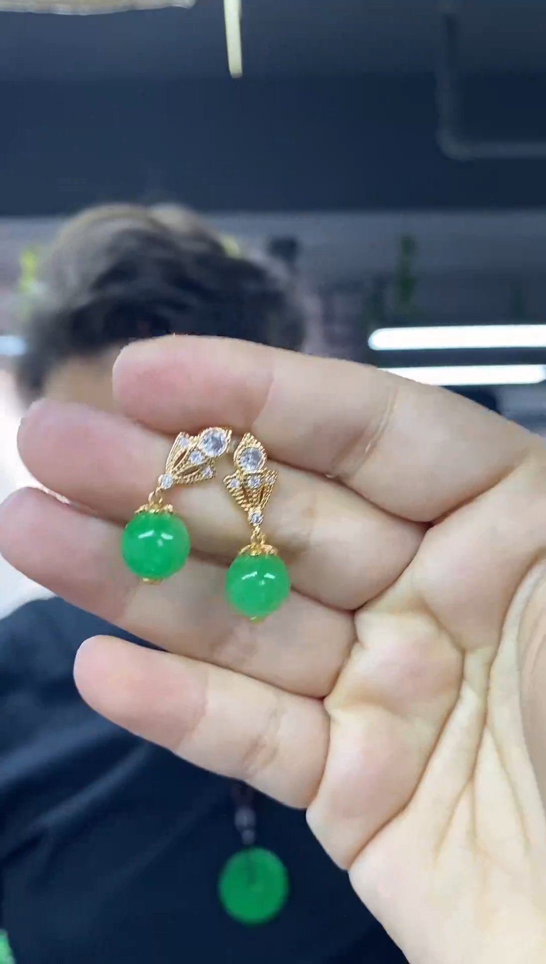 银S925镶嵌翡翠耳饰多样性发其一颜色微差