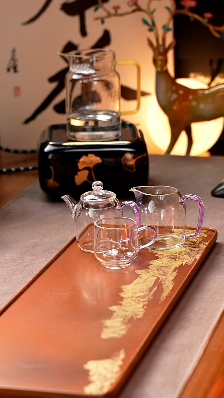 暗香疏影/秦权小泡壶/紫海棠+秦权匀杯/浅紫+水月杯2入/浅紫