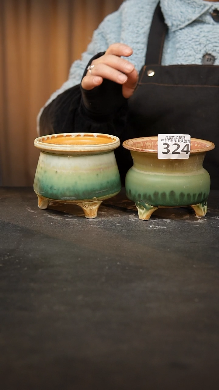 【闪购商品】瓷片324泥泥手工花盆口9-10高9-10