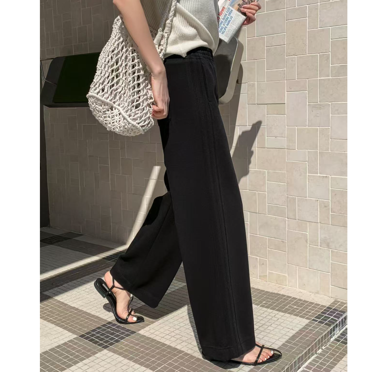 K1380黑拼接条时尚窄版休闲裤8821-1