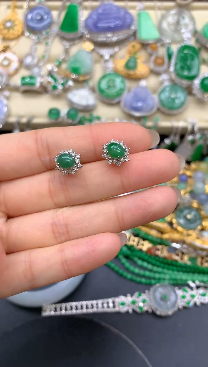 【闪购商品】翡翠耳饰18K金镶嵌254-中国好珍宝