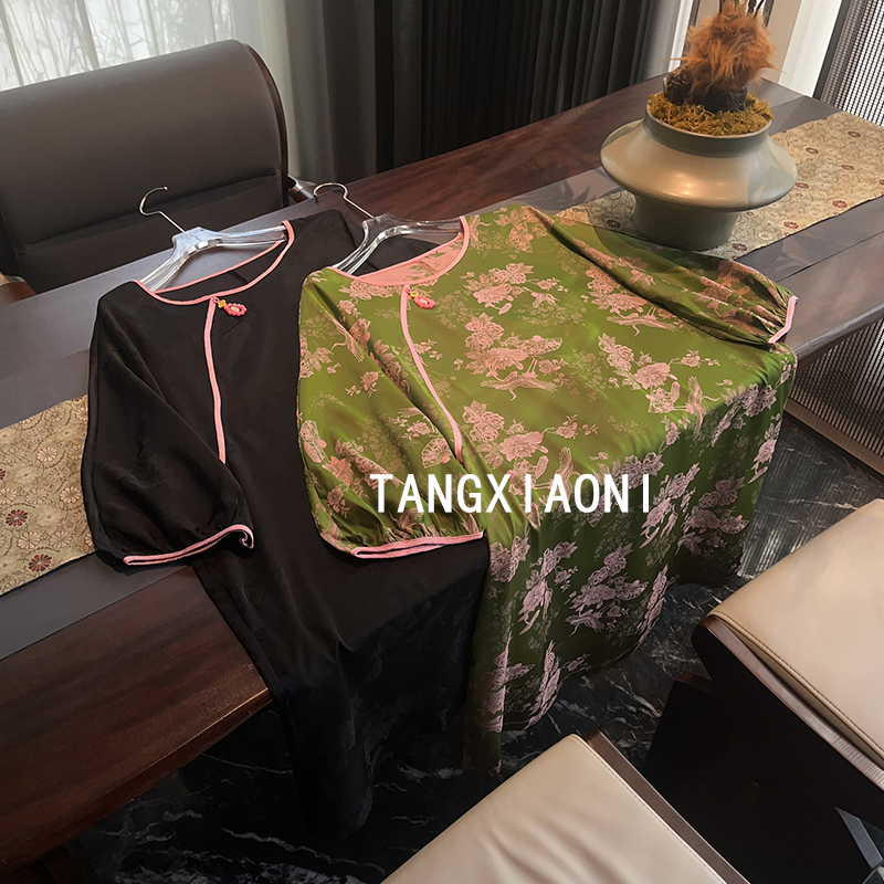  订单出【粉绿佳人】 小盘扣灯笼袖连衣裙