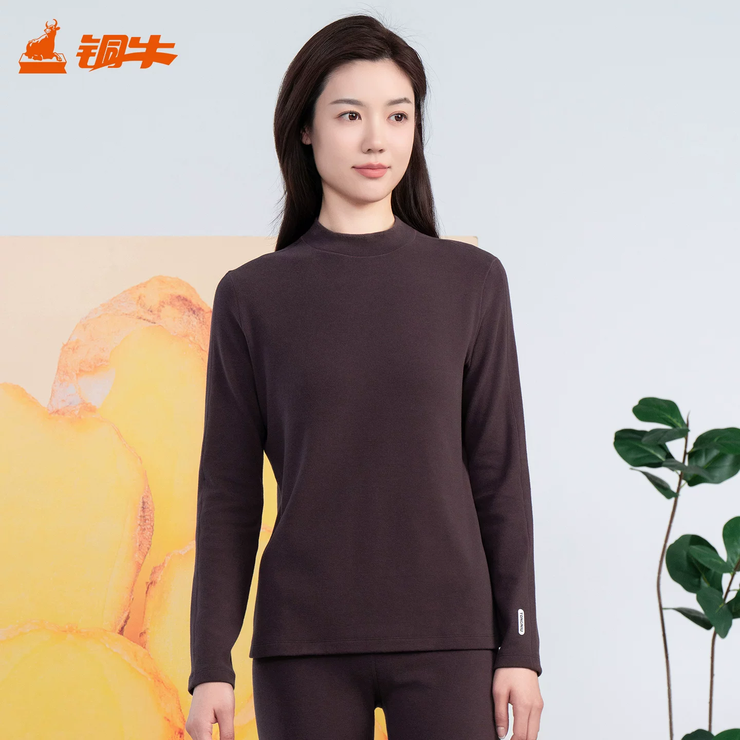 铜牛姜辣素生热绒中领女衫2025秋冬新款抗菌秋衣女打底衫