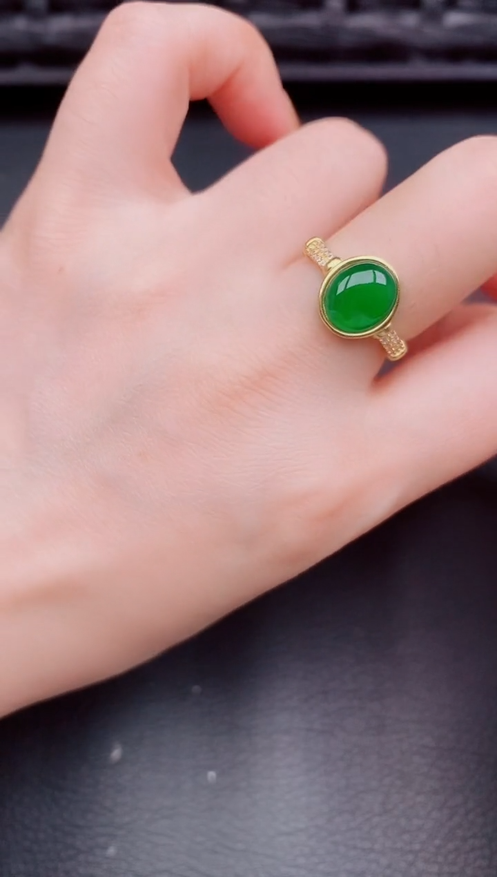 【闪购商品】翡翠戒指银S925镶嵌天然a货翡翠375