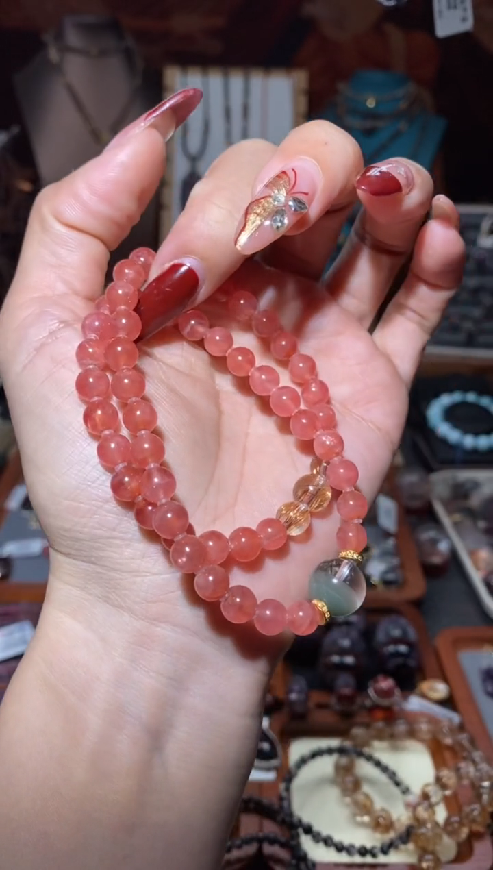 【闪购商品】菱锰矿双圈手串未镶嵌红纹石