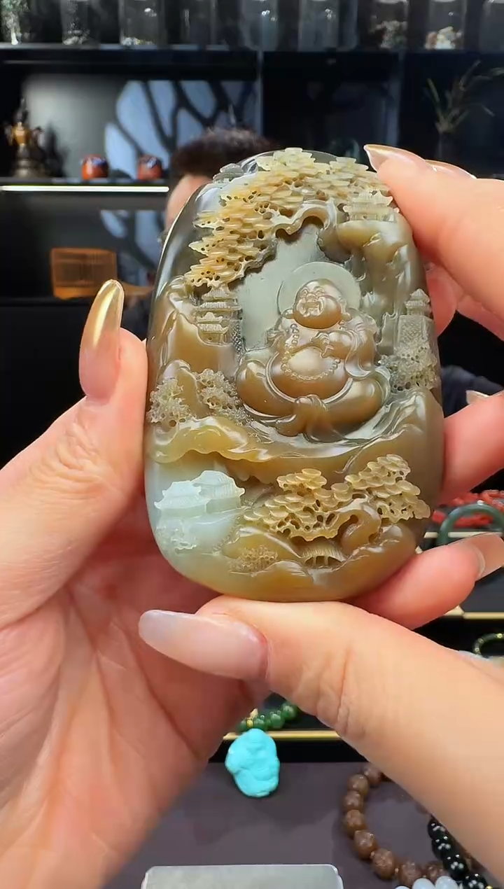 颈饰未镶嵌和田玉循**圆糖白佛