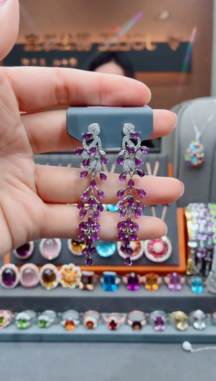 银S925镶嵌耳饰水晶水晶耳饰