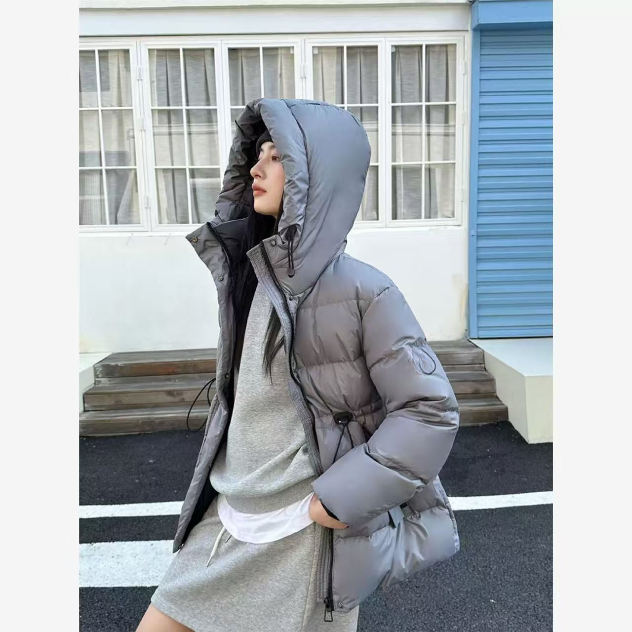 【锦衣服饰】RQ 6699韩系收腰时尚百搭连帽羽绒服