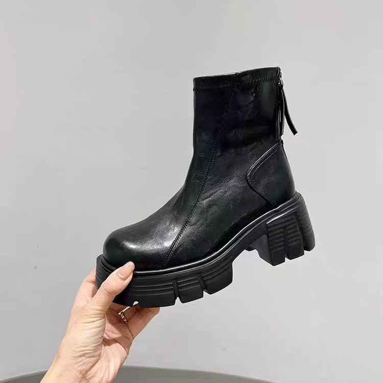 高跟学院风修面皮冬季增高马丁靴百搭女鞋黑色秋冬5313