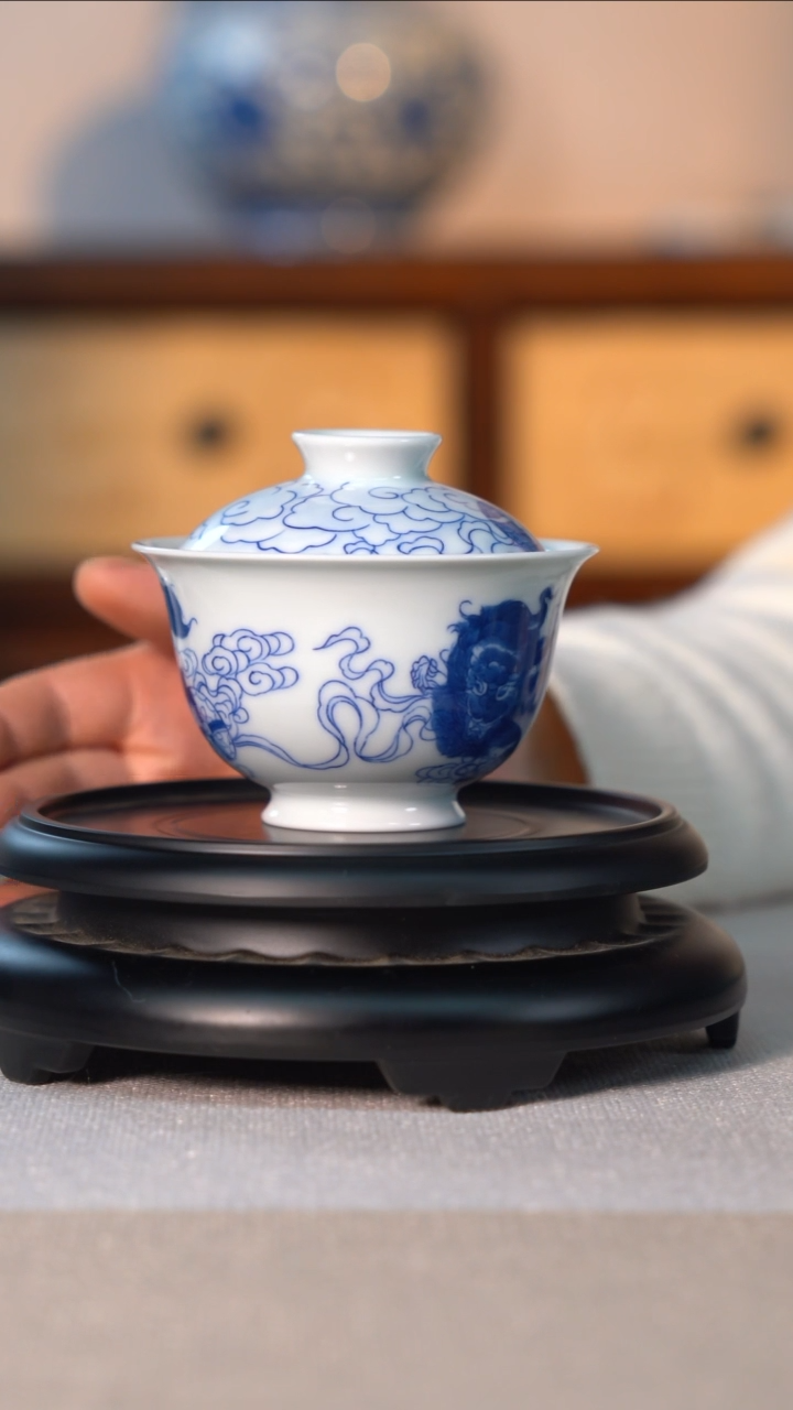 【闪购商品】盖碗狮子滚绣球二才盖碗