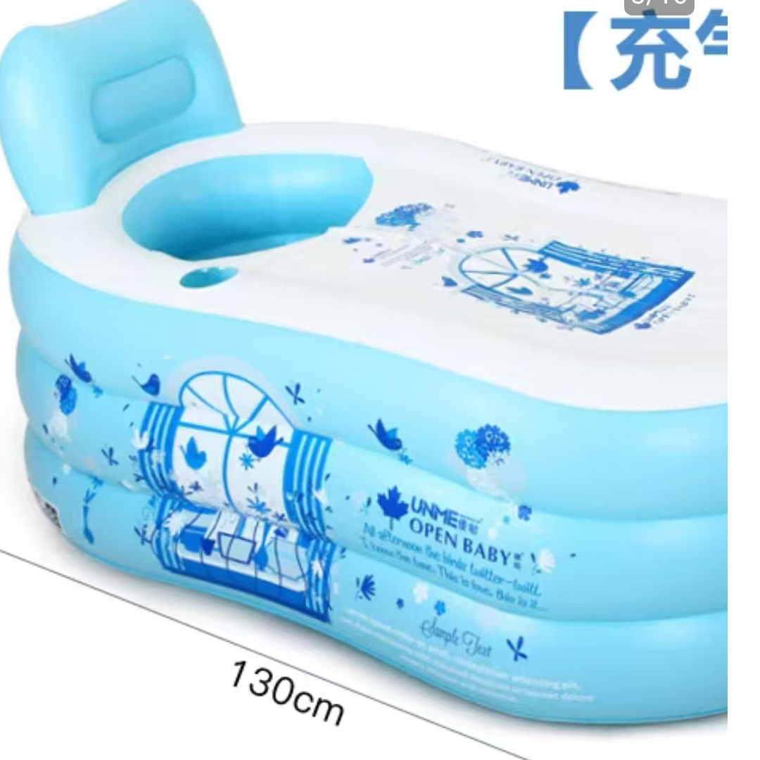 带泵蓝色时光恋人浴缸充气泳池长130高70礼盒破损需充气