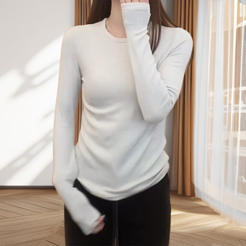 打底衫长袖保暖纯色森系修身女士长袖T恤圆领C6283