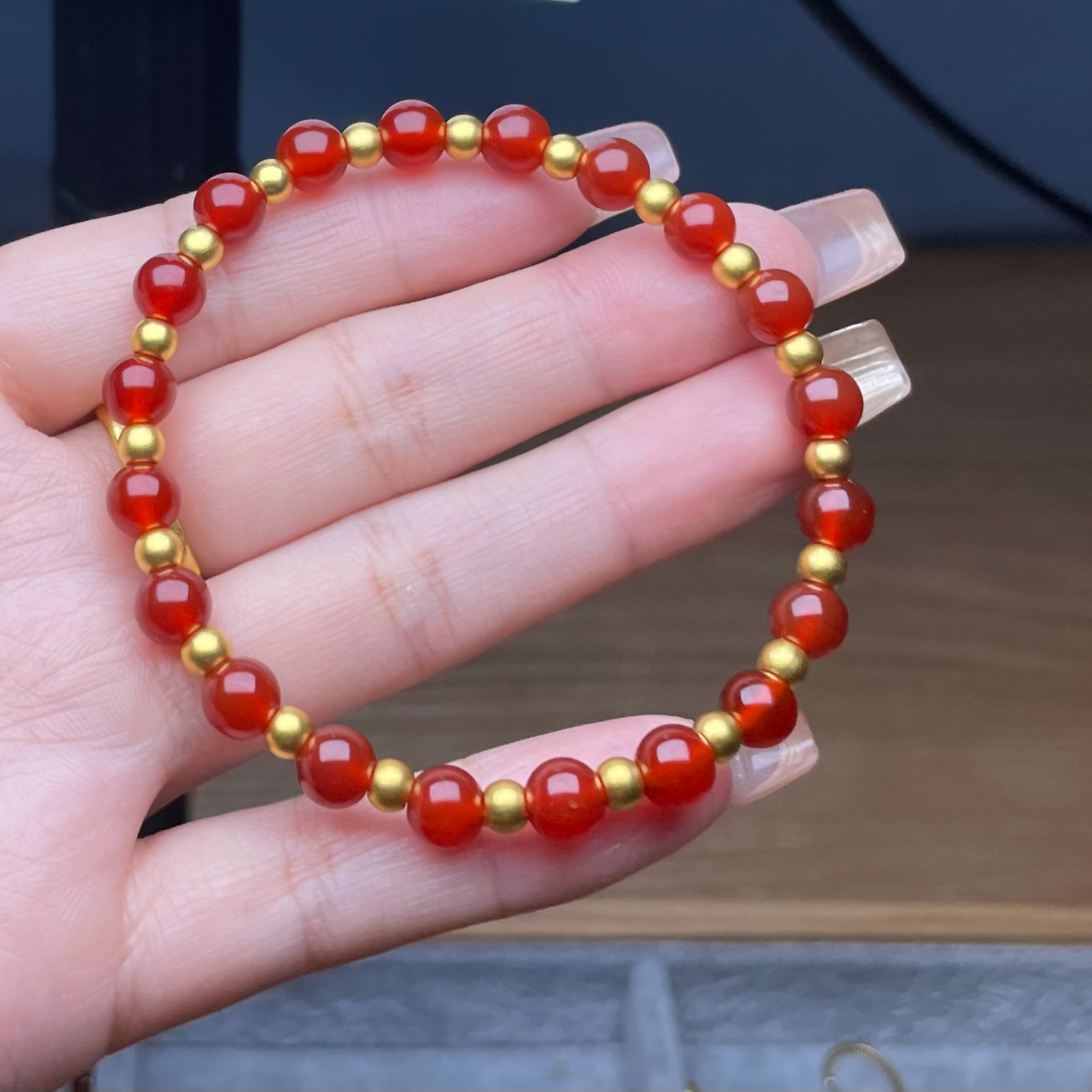  玉麓 足金4mm古法转运珠20颗1.06g红MN手串（串好发货）