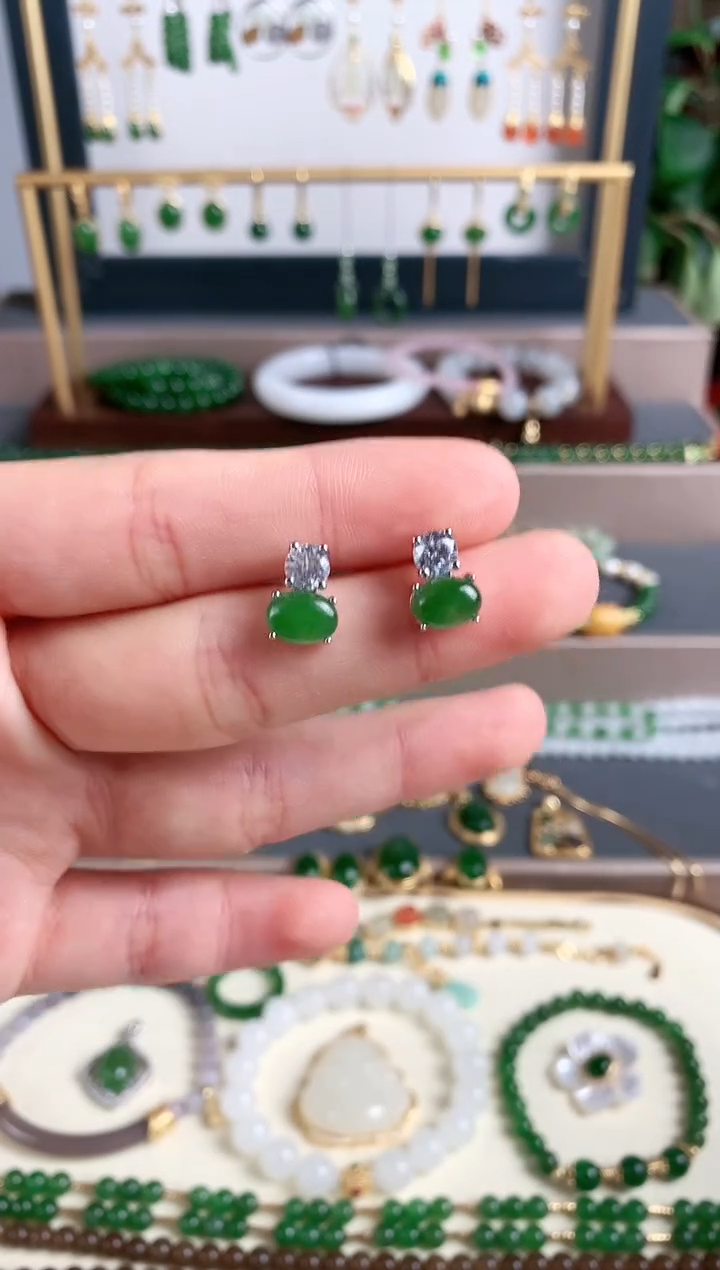 银S925镶嵌和田玉耳饰1