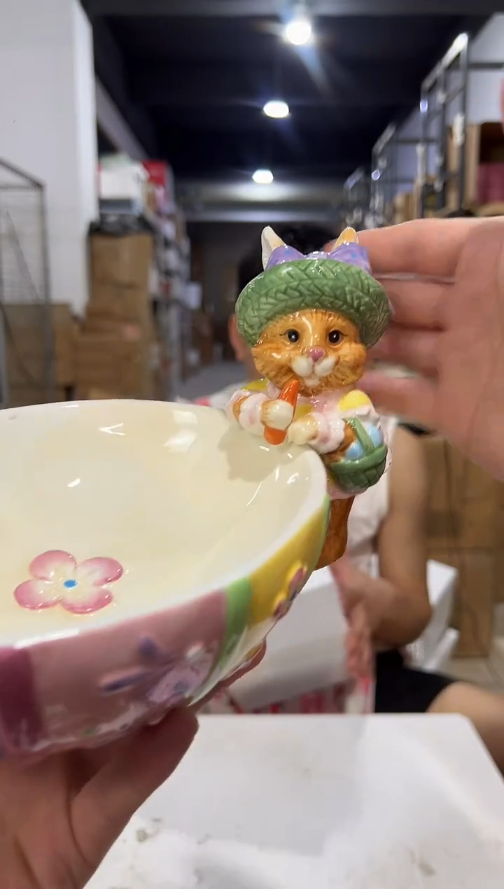 瓷片紫色原盒兔子碗 陶瓷