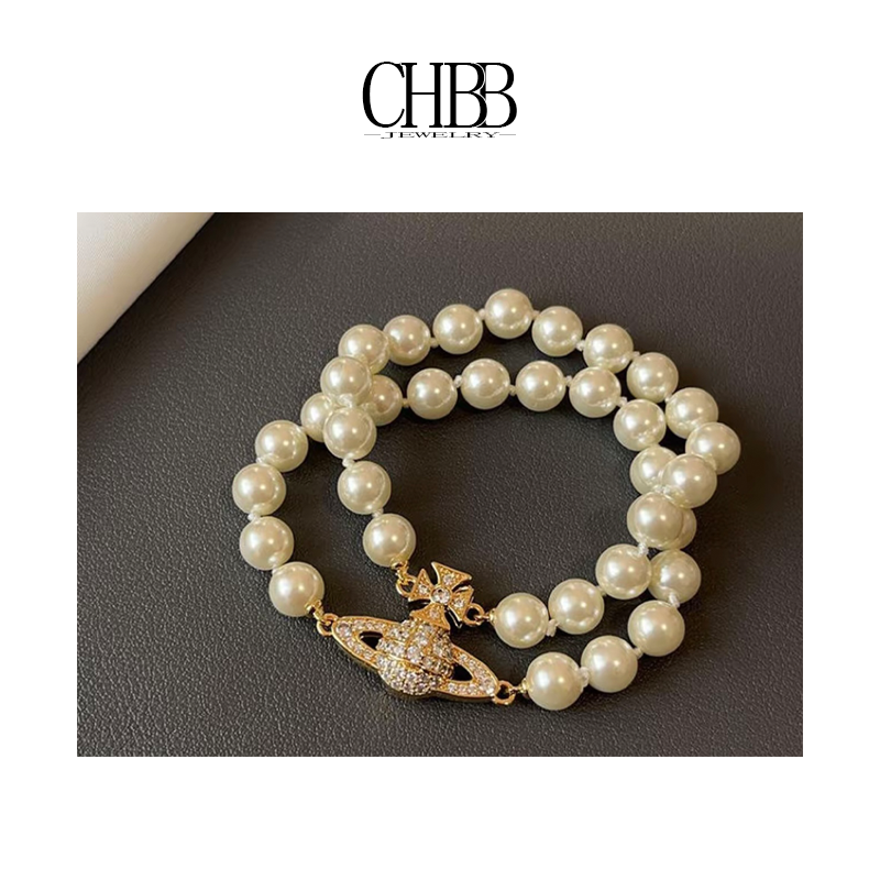 橙画 合金手链 双层珍珠土星 镶嵌女款