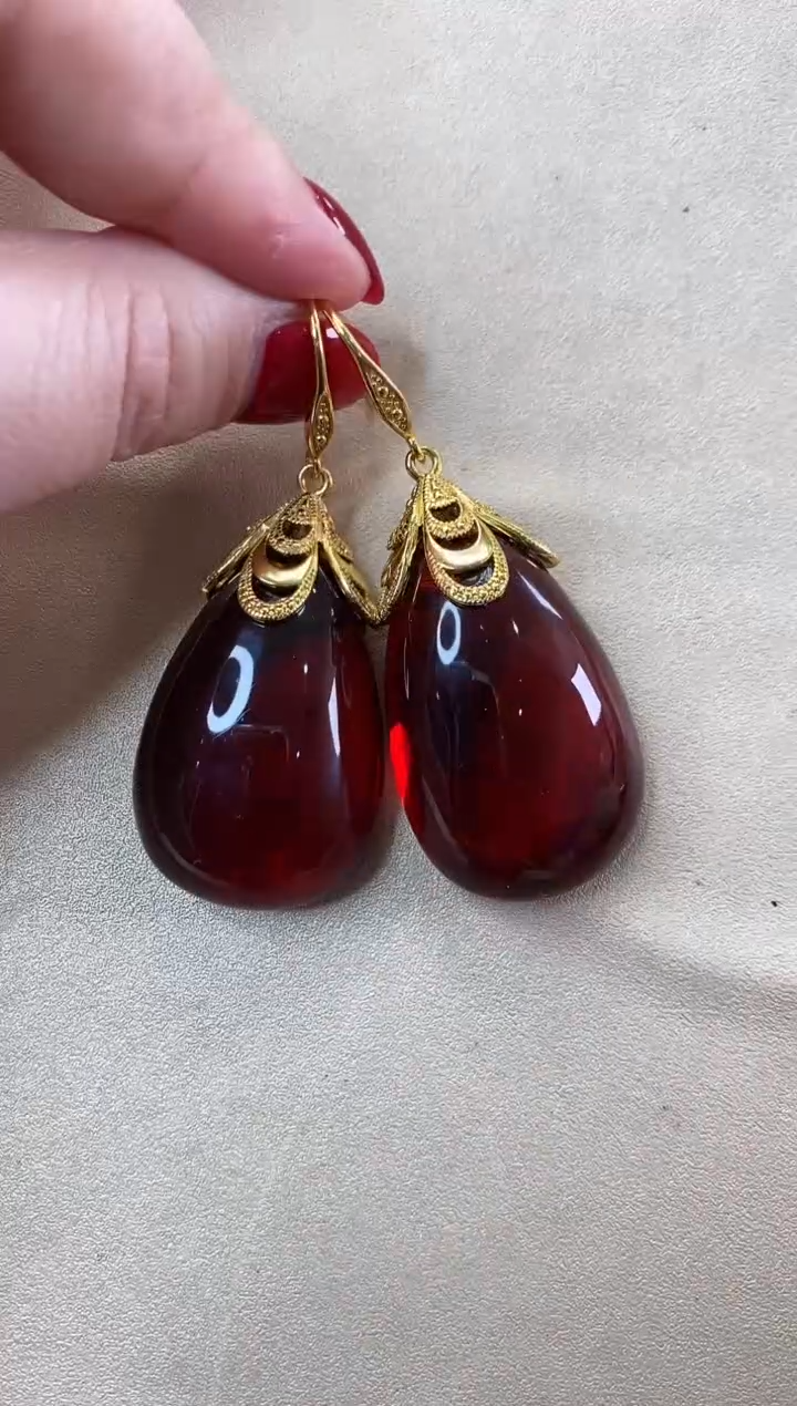 【闪购商品】琥珀耳饰银S925镶嵌耳环