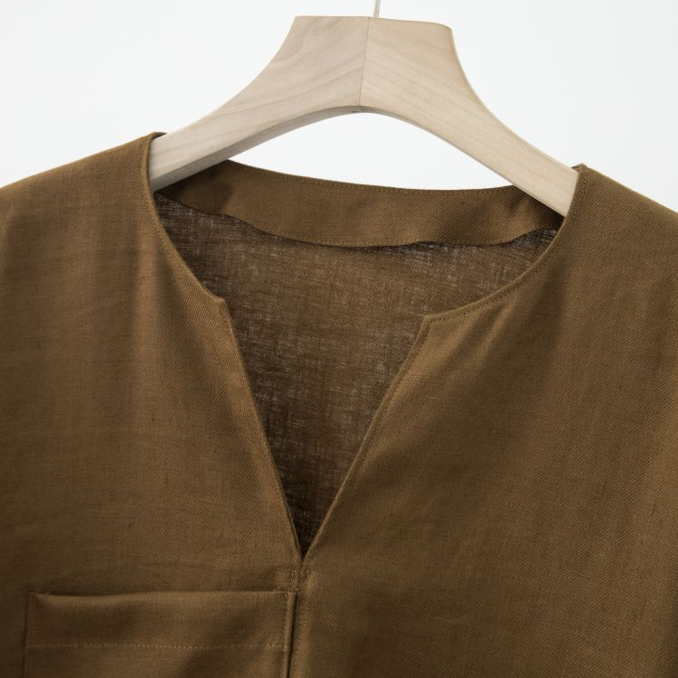 亚麻V领口袋立裁气质简约夏衬衫NCY4D2908