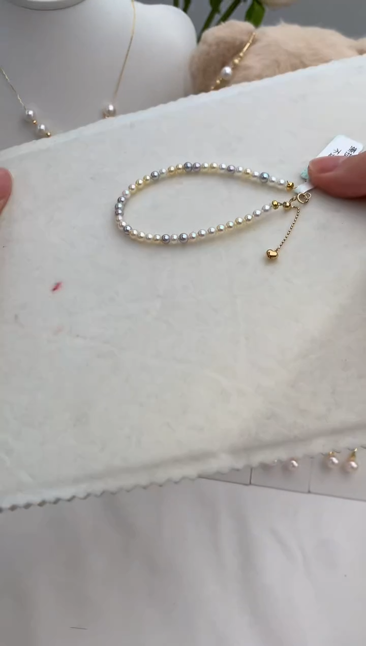 【闪购商品】海水珍珠手绳18K金镶嵌3.5-4极光糖果手链