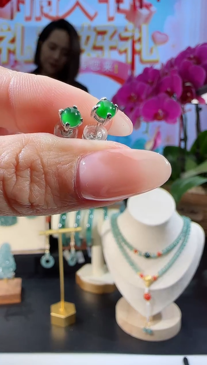 【闪购商品】翡翠耳饰银S925镶嵌耳饰多样性发一