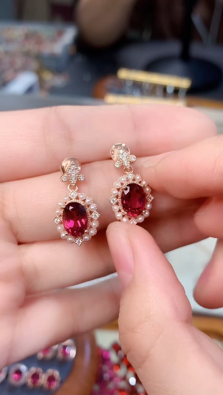 【闪购商品】石榴石耳坠银S925镶嵌天然镁铝