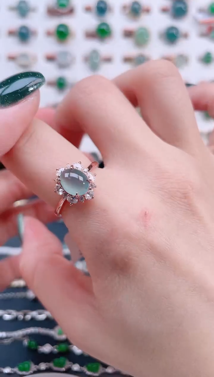 银S925镶嵌戒指翡翠天然翡翠