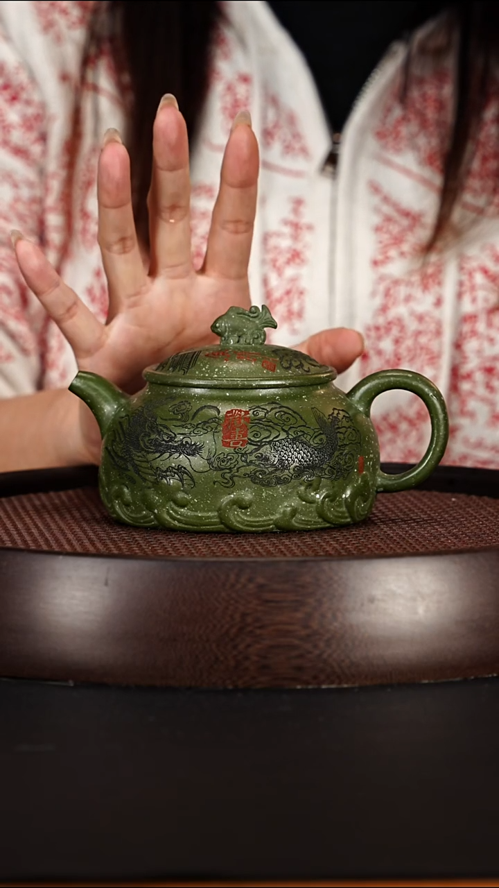 茶壶紫砂宜兴紫砂壶银星砂墨绿泥乘风破浪260cc