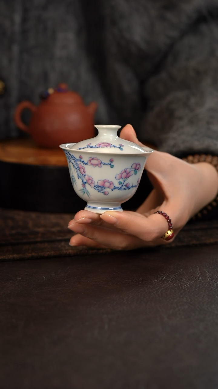 【闪购商品】杯聚澜堂斗彩玉兰花高脚盖碗