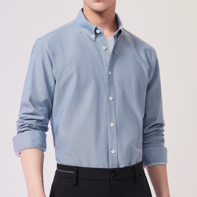 灰色磨绒牛津纺男士衬衫剪标尾货秋冬季加绒加厚衬衣百搭商务衬衣