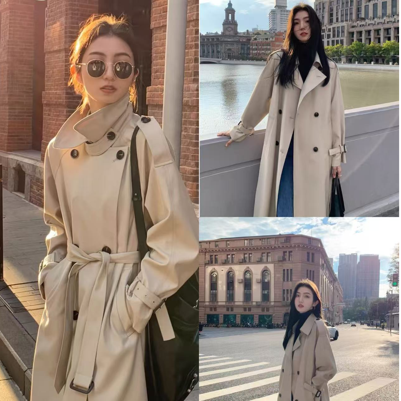 A001-100 春季高级感中长款风衣外套女英伦风休闲大衣