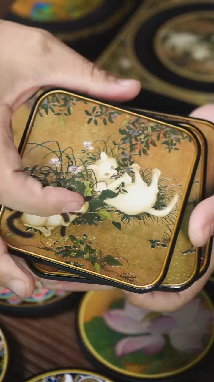 壹藏贰宝唐苑戏春杯垫四片