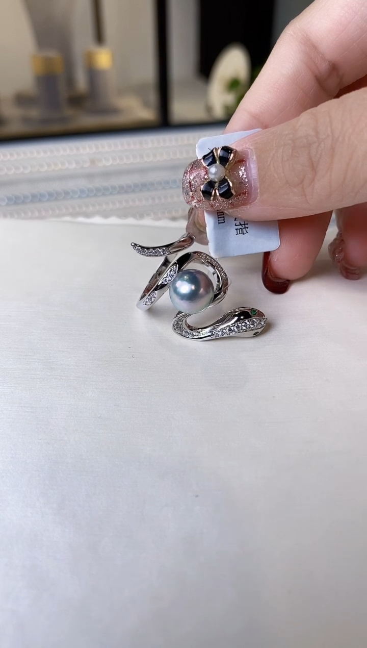 【闪购商品】海水珍珠戒指银S925镶嵌8-9真多麻戒指