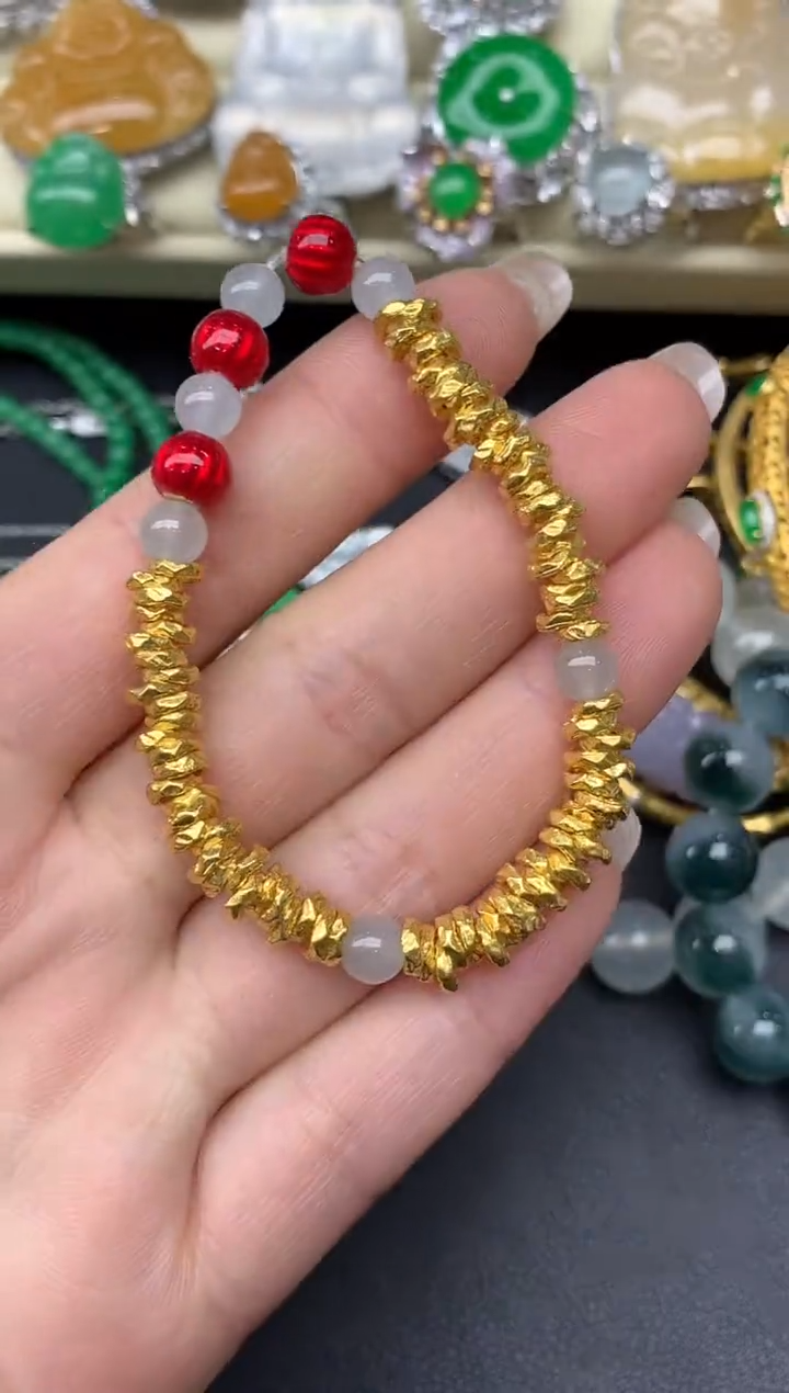 足金镶嵌手串翡翠344-雪姐翡翠天天见
