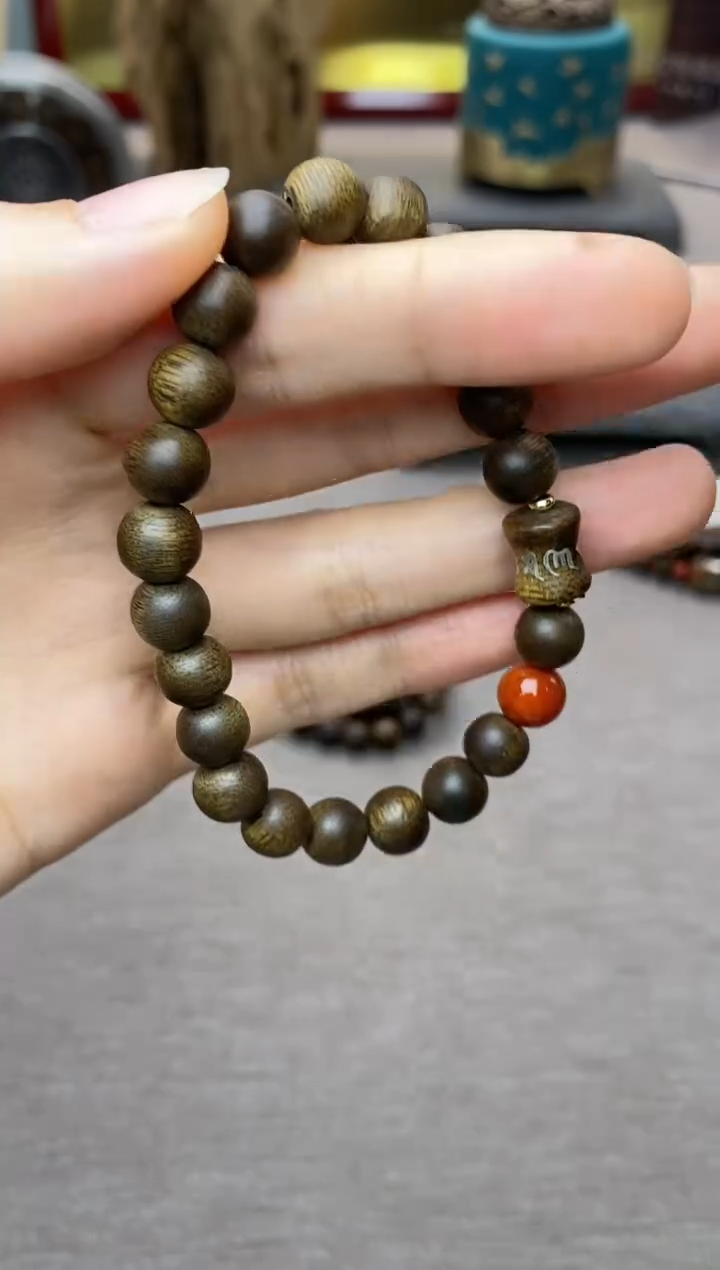 【闪购商品】沉香手串芽庄白棋08＋富森竹节六字镶嵌沉水