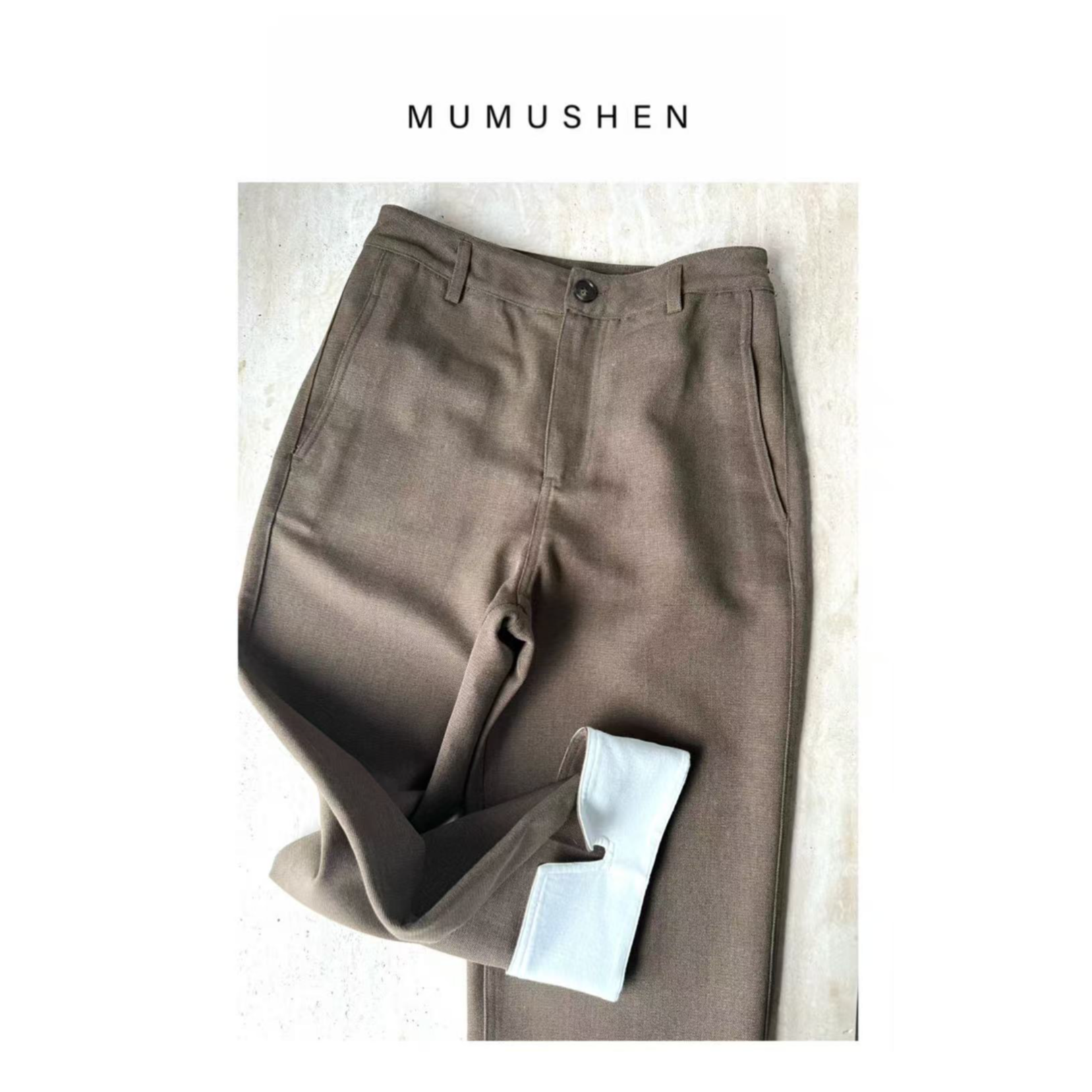 MUMUSHEN 中腰咖色小直筒九分裤
