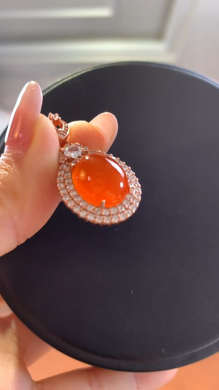 银S925镶嵌南红玛瑙挂件南红冰红吊坠