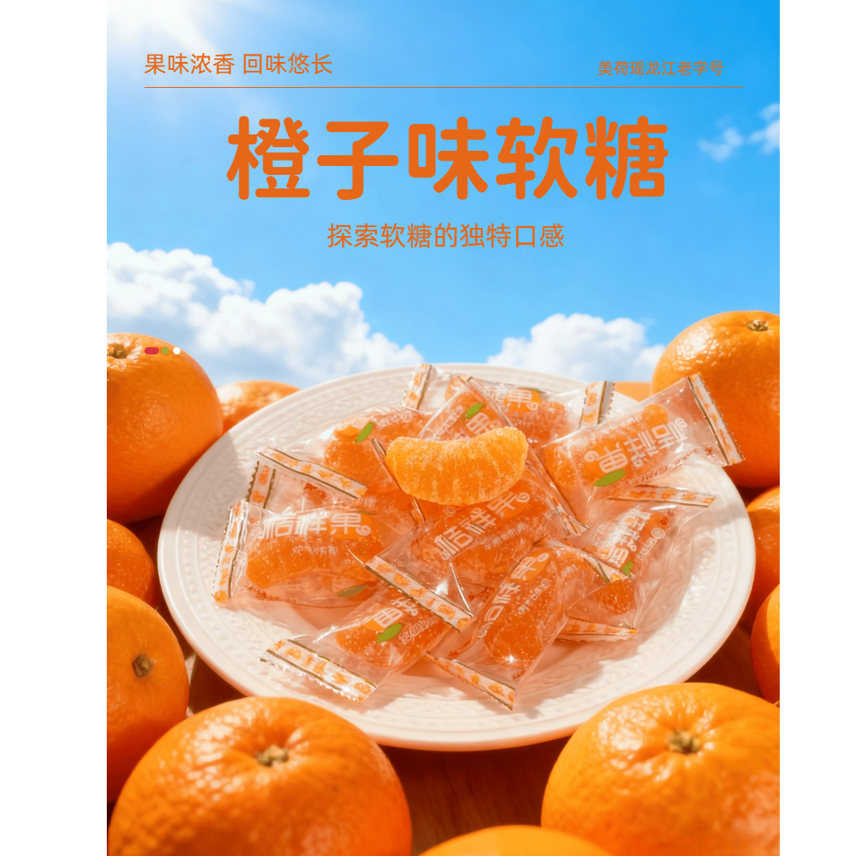 橘子软糖老式怀旧水果味酸甜Q弹软糯喜糖休闲小零食老式糖果