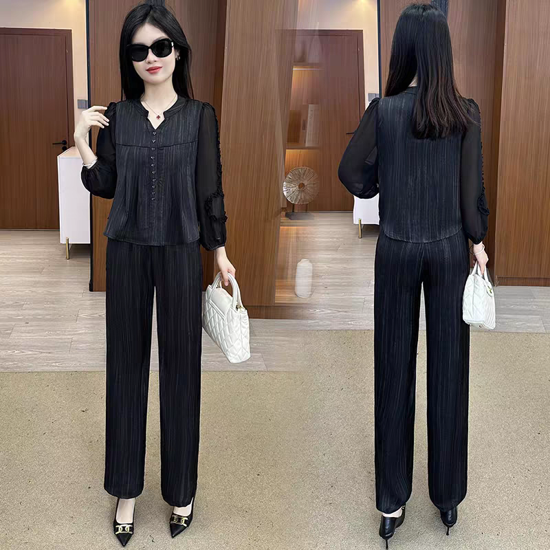 春夏时尚套装女宽松休闲上衣阔腿裤两件套9532# 衣长58 裤长97