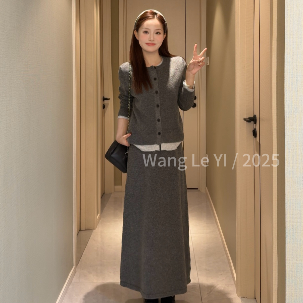 韩系氛围感穿搭针织连衣裙套装女2025早秋季新款搭配一整套装6415