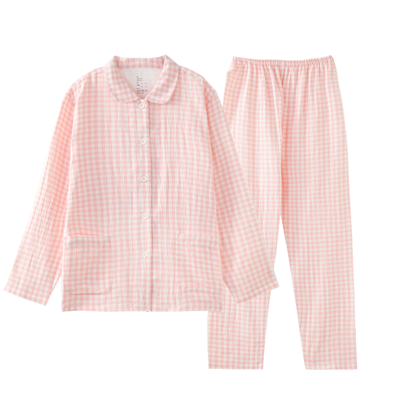 撤柜！女款A类全棉双层纱家居服女士纯棉睡衣长袖长裤套装精梳细纱