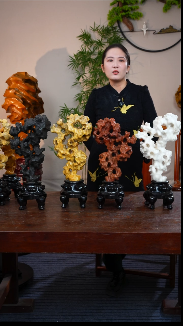 精美太湖石摆件   红黄黑白