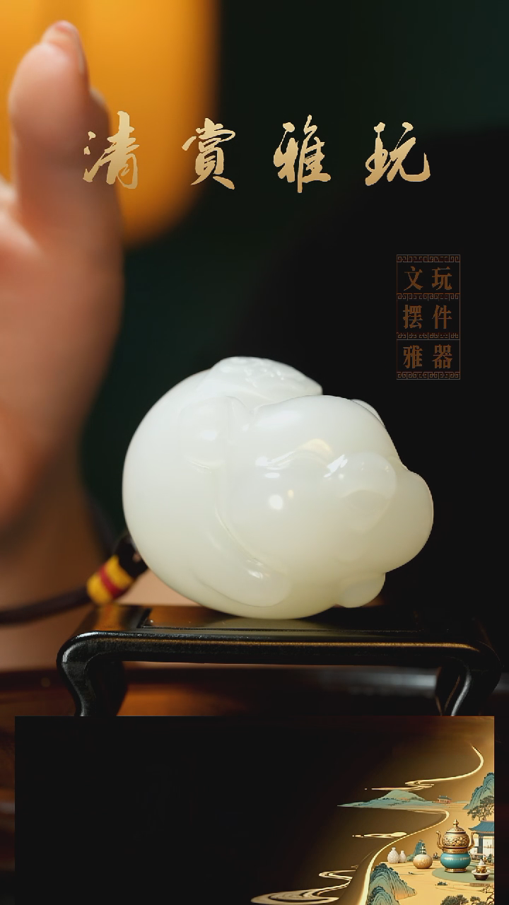 玉《纳福飞猪》手把件摆件