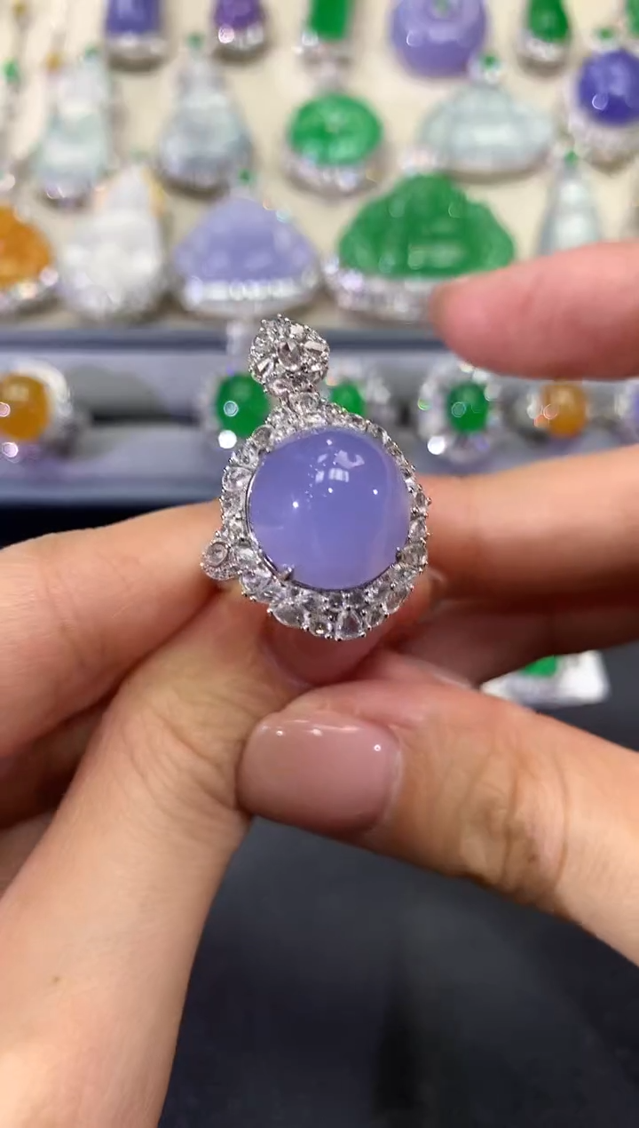 【闪购商品】翡翠戒指18K金镶嵌w18紫货有色差