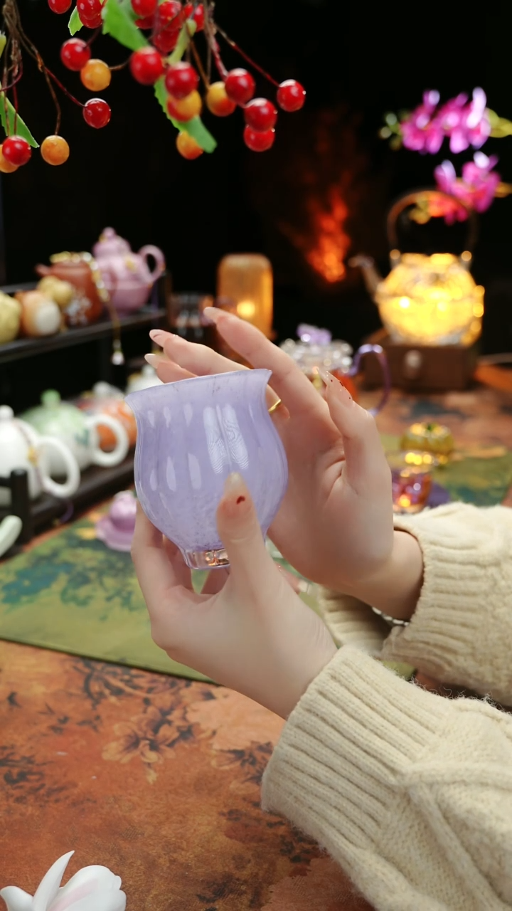 【闪购商品】紫色水晶琉璃水仙主人杯110cc