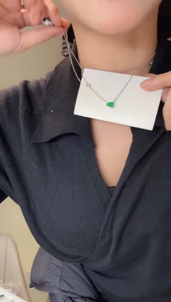 翡翠银S925镶嵌套链天然翡翠套链