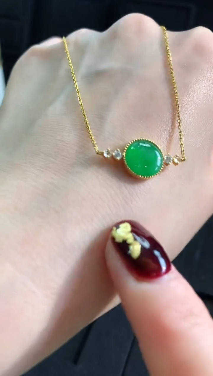 【闪购商品】翡翠颈饰18K金镶嵌吊坠 一体链