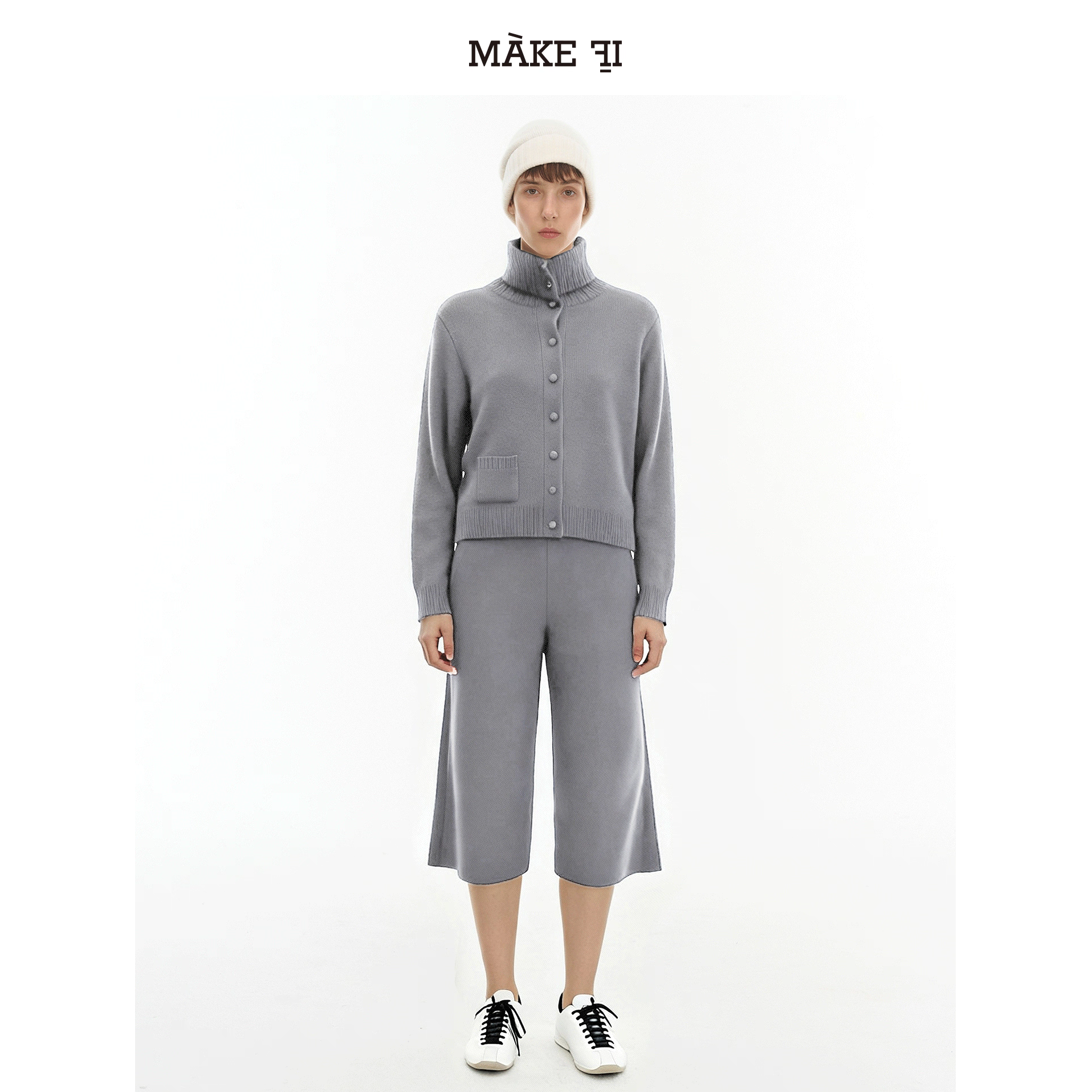 MAKE IF 新款潮牌女装100％加厚绵羊毛纽扣上衣开衫外套﹣季风